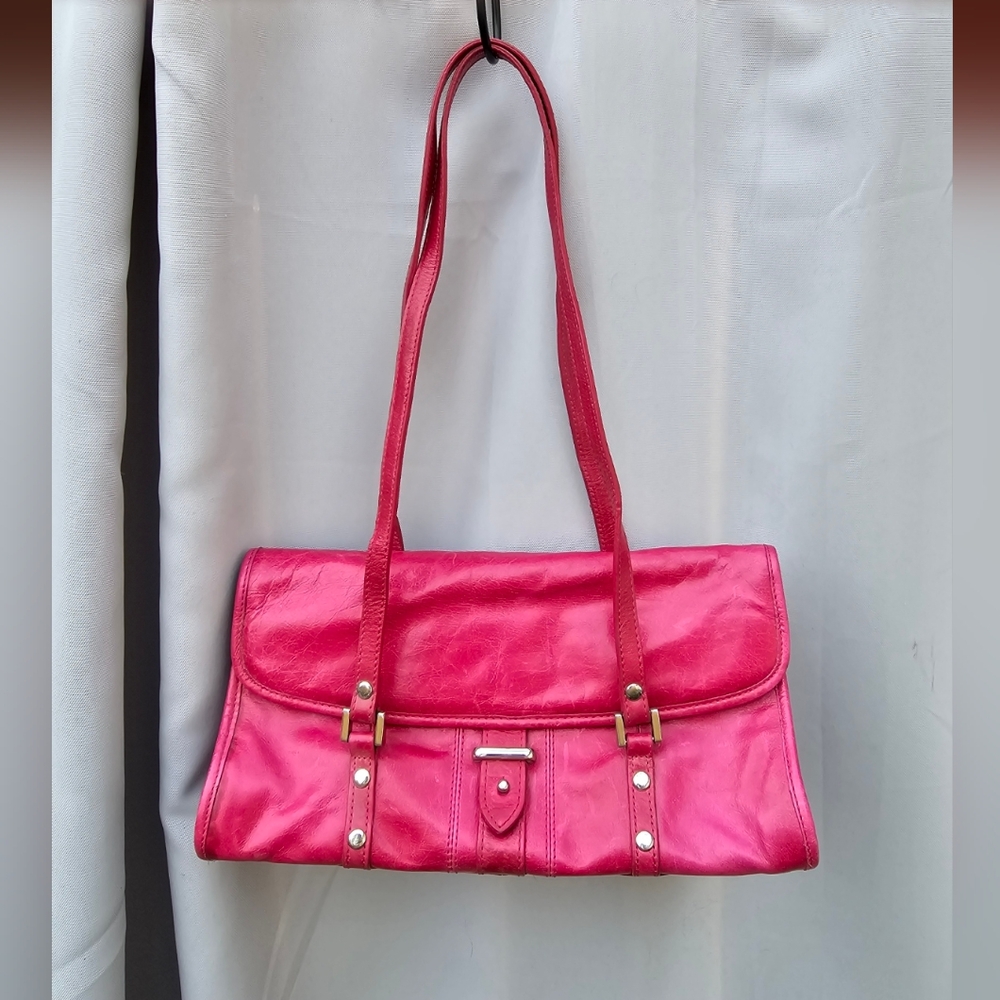 Elegant Vintage Canadian Handmade Hot Pink Leather Tote Bag Unique Design